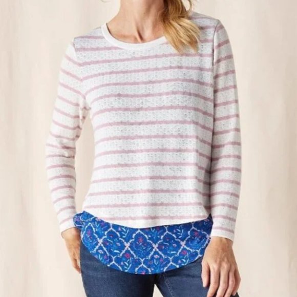 MATILDA JANE I Blue, Pink & White Striped Sweet Indulgence Layered Top, M - Picture 2 of 16